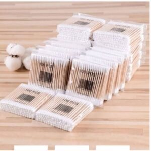 Wooden stick double head tips natural pure cotton swabs ear cleaning picks buds (pack of 1)