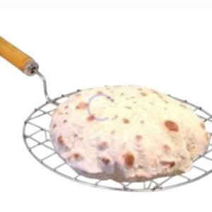 Round shape roti grill, papad grill, tikka grill with wooden handle (1 piece)