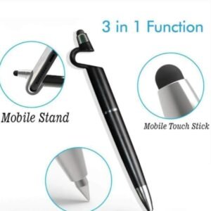 3 in 1 function pen with smartphone stand holder, mobile touch stick and ballpoint pen, multicolour (1 piece)