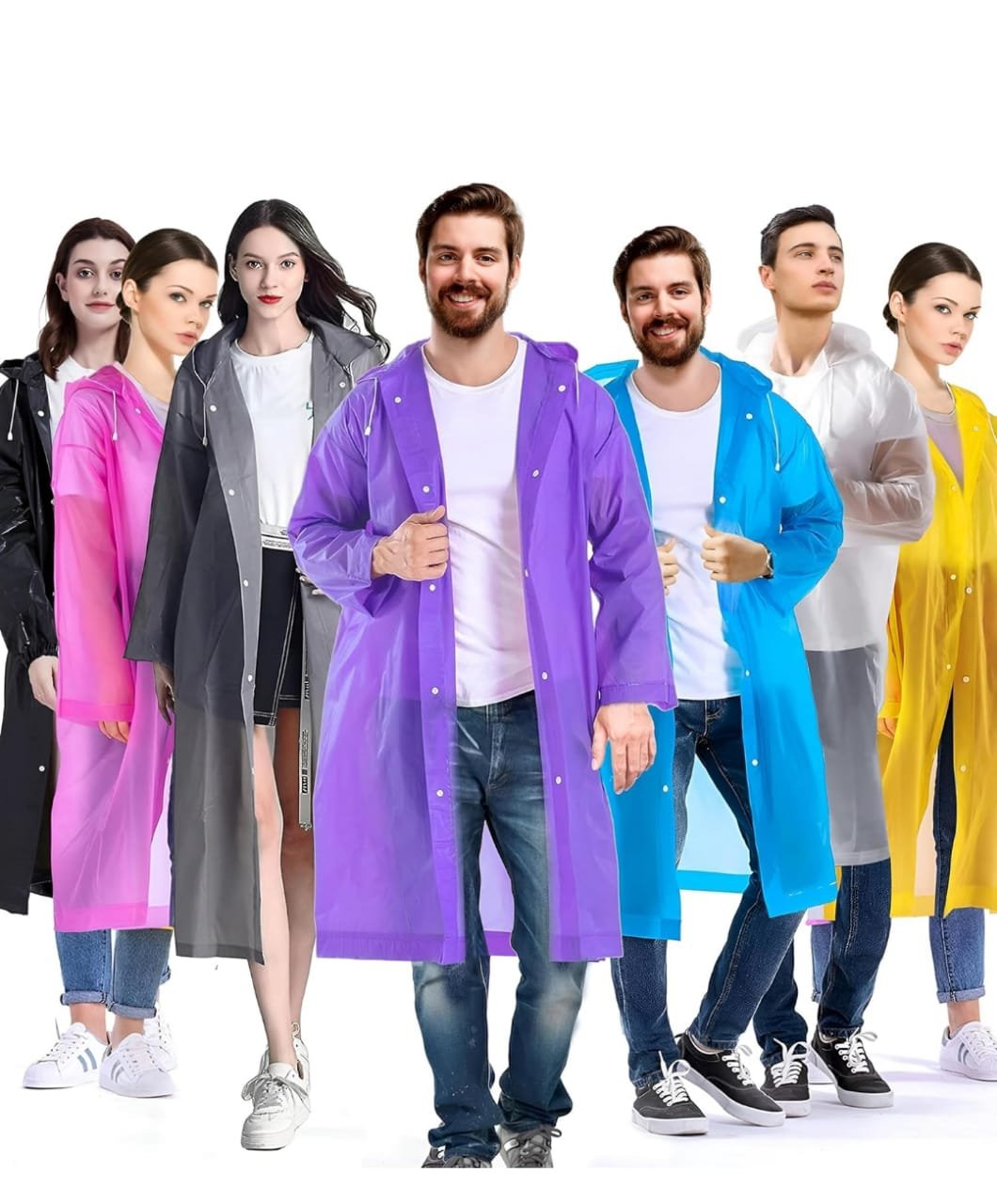 Water proof Portable Rain Coat Hooded Universal for Men & Women I Multicolor (Universal Size, 1 Piece)